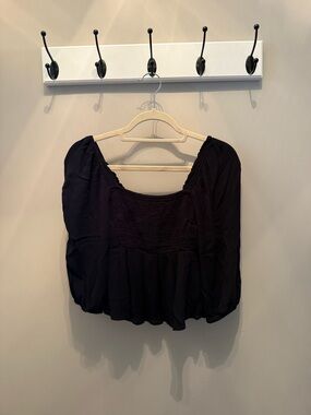 Abercrombie & Fitch Black Smocked Square-Neck Blouse